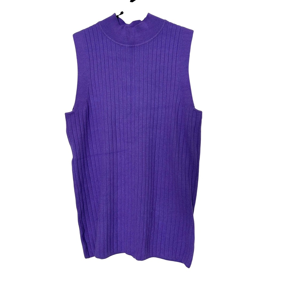 Talbots Sweater Tank Women SP Purple Mock Neck Ribbed Shell Knit Preppy layering